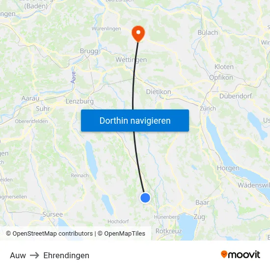 Auw to Ehrendingen map