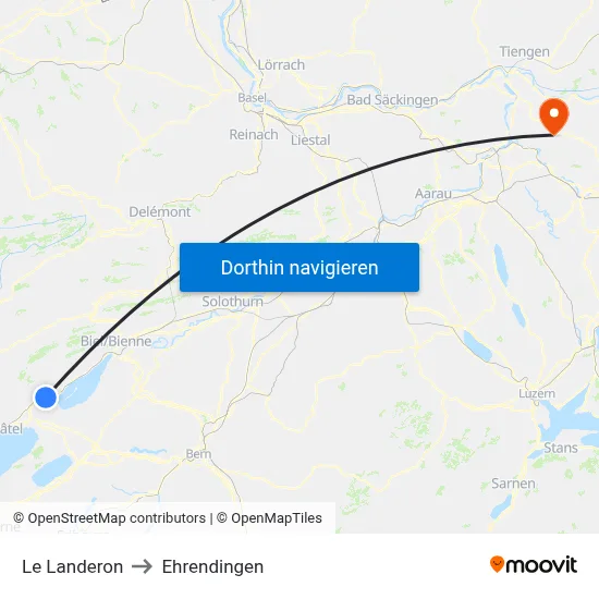 Le Landeron to Ehrendingen map