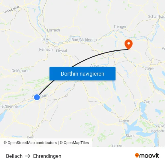Bellach to Ehrendingen map