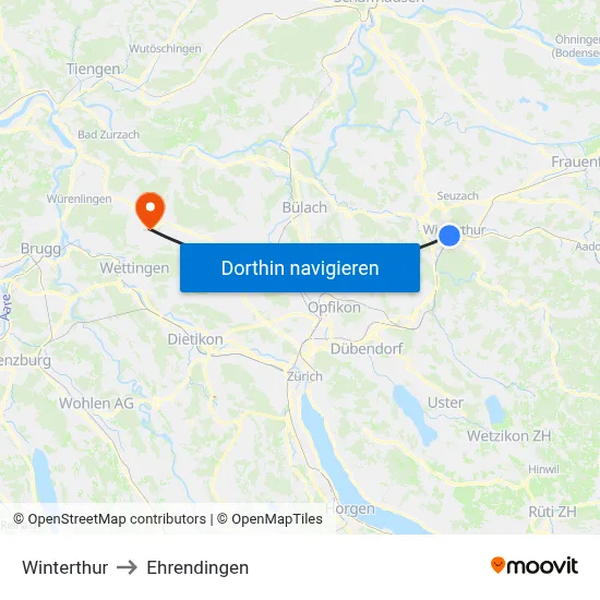 Winterthur to Ehrendingen map