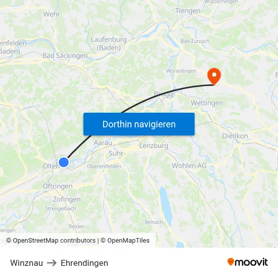Winznau to Ehrendingen map