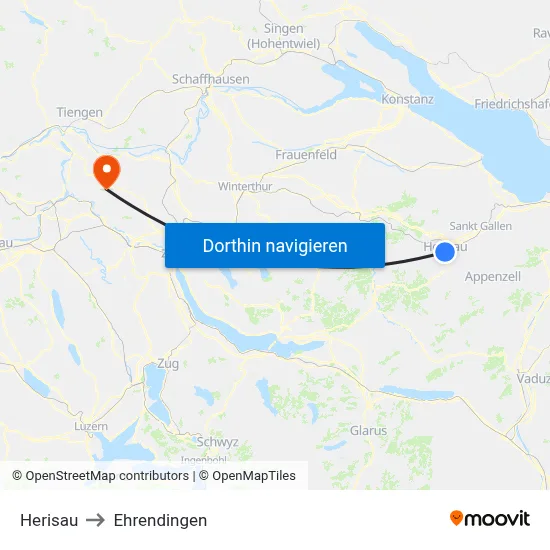 Herisau to Ehrendingen map