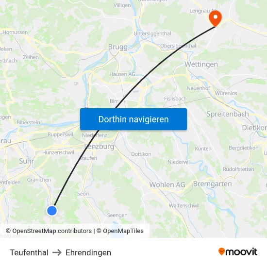 Teufenthal to Ehrendingen map