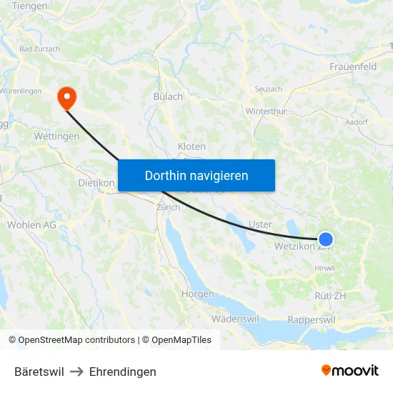 Bäretswil to Ehrendingen map