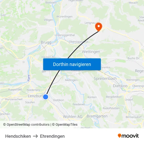 Hendschiken to Ehrendingen map