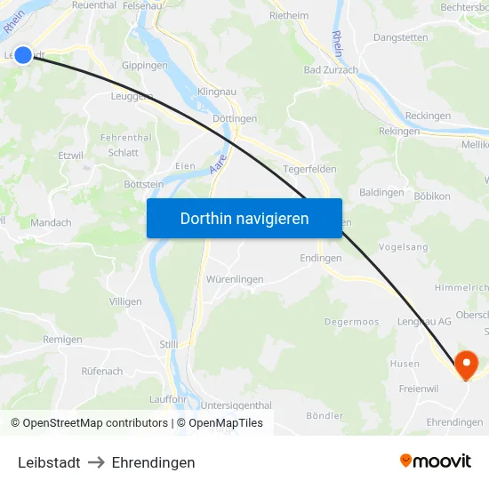 Leibstadt to Ehrendingen map