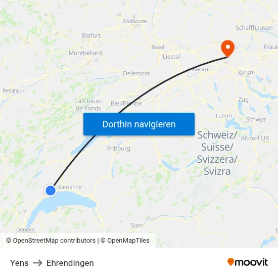 Yens to Ehrendingen map