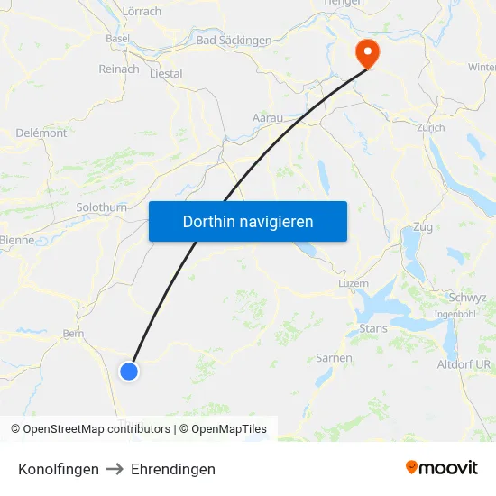 Konolfingen to Ehrendingen map