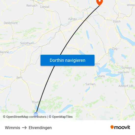 Wimmis to Ehrendingen map