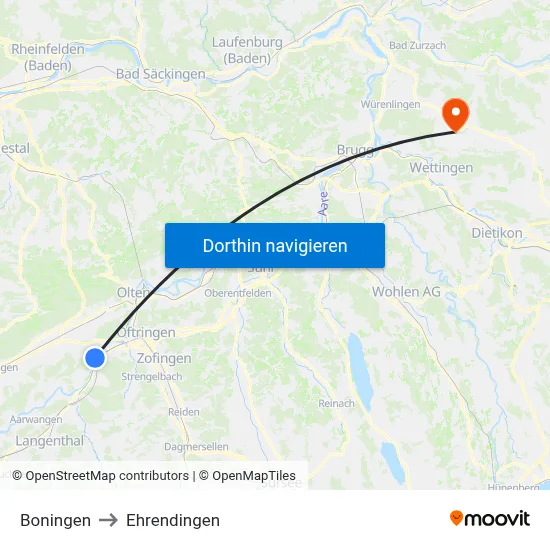 Boningen to Ehrendingen map
