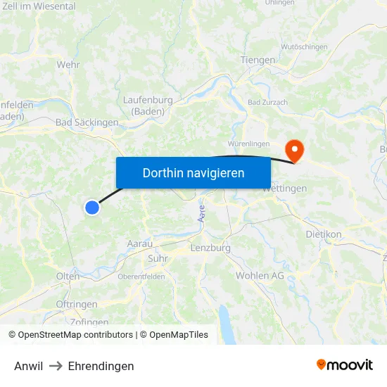Anwil to Ehrendingen map