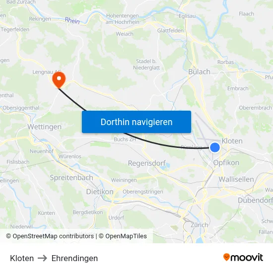 Kloten to Ehrendingen map