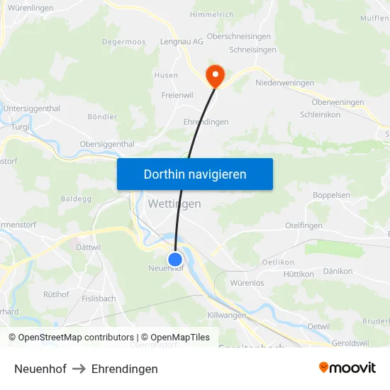 Neuenhof to Ehrendingen map