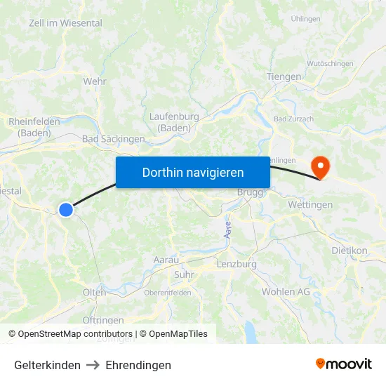 Gelterkinden to Ehrendingen map