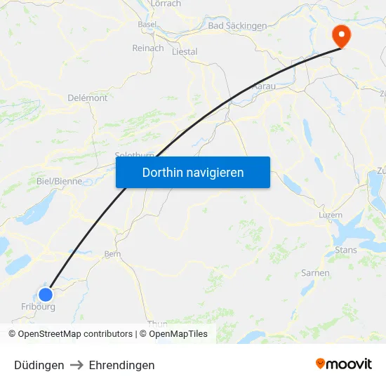 Düdingen to Ehrendingen map