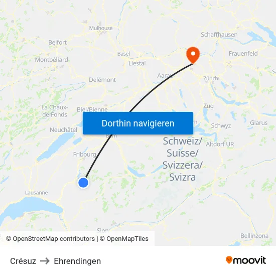 Crésuz to Ehrendingen map