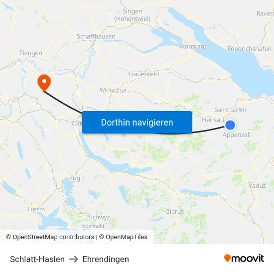 Schlatt-Haslen to Ehrendingen map