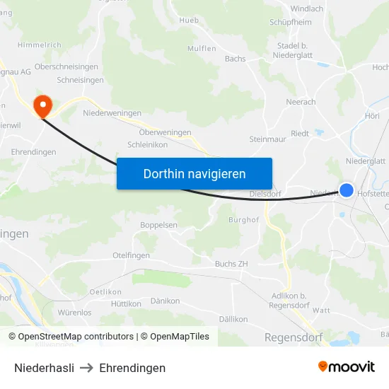Niederhasli to Ehrendingen map
