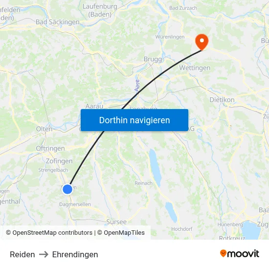 Reiden to Ehrendingen map
