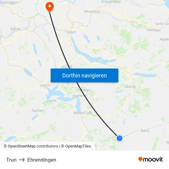 Trun to Ehrendingen map