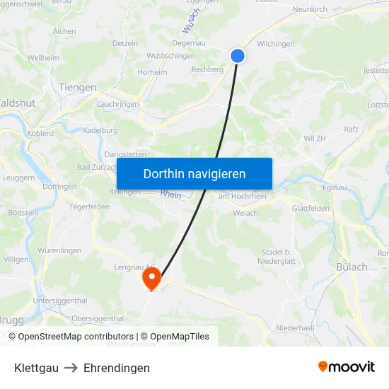 Klettgau to Ehrendingen map