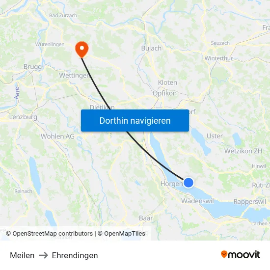 Meilen to Ehrendingen map