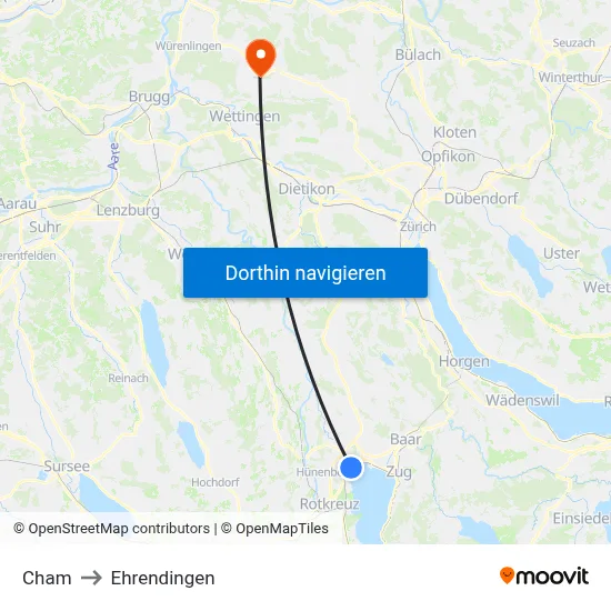 Cham to Ehrendingen map