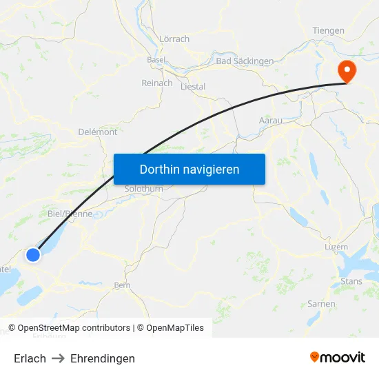 Erlach to Ehrendingen map