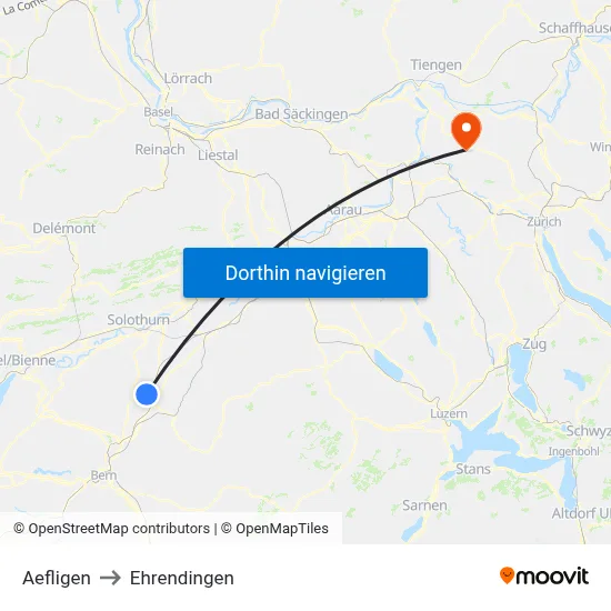 Aefligen to Ehrendingen map