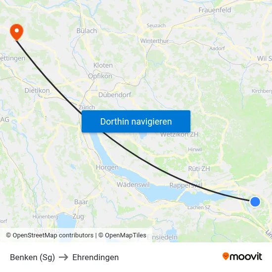 Benken (Sg) to Ehrendingen map