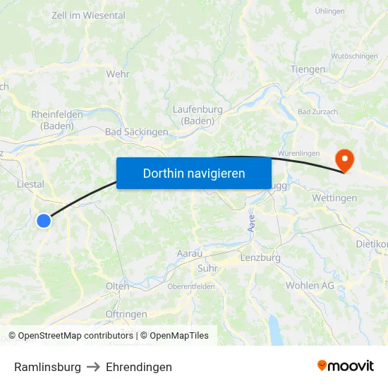 Ramlinsburg to Ehrendingen map