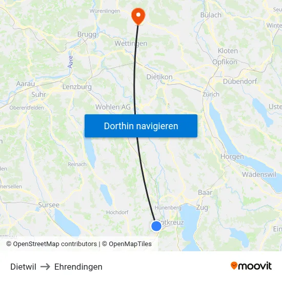 Dietwil to Ehrendingen map
