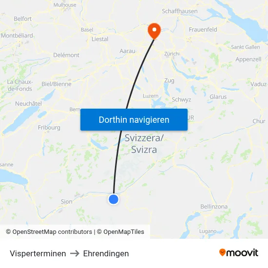 Visperterminen to Ehrendingen map
