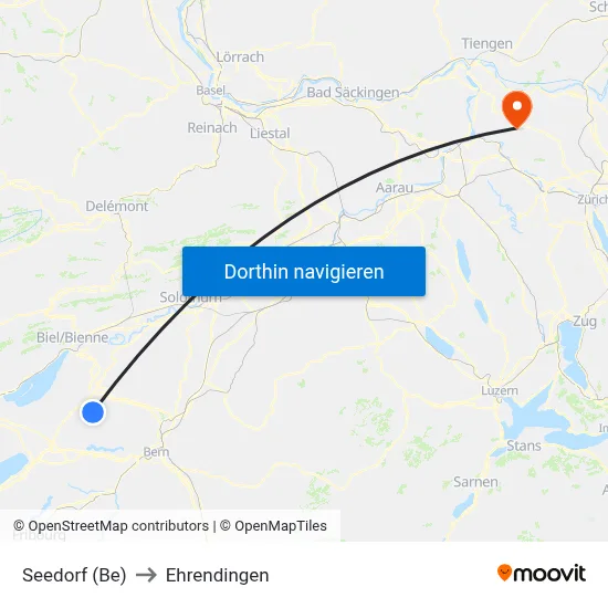Seedorf (Be) to Ehrendingen map