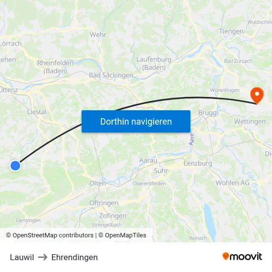 Lauwil to Ehrendingen map