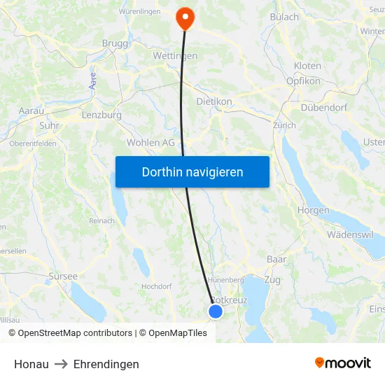 Honau to Ehrendingen map