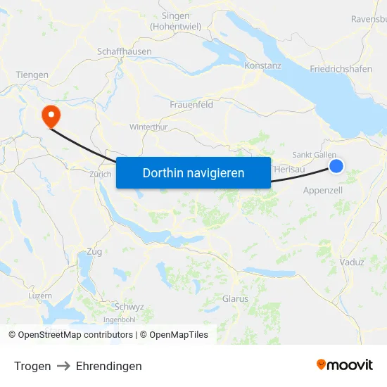 Trogen to Ehrendingen map