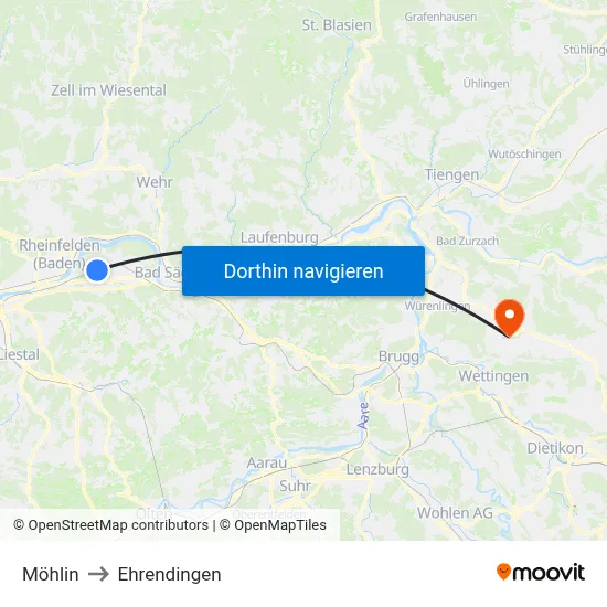 Möhlin to Ehrendingen map