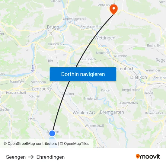 Seengen to Ehrendingen map