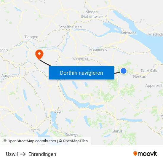 Uzwil to Ehrendingen map