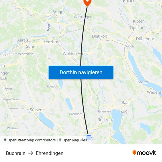 Buchrain to Ehrendingen map