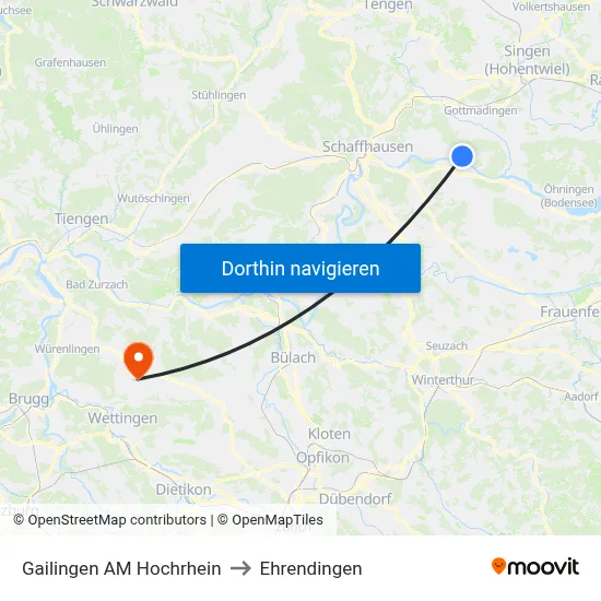 Gailingen AM Hochrhein to Ehrendingen map