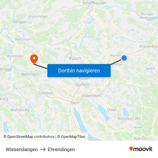Wiesendangen to Ehrendingen map