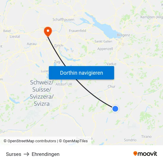 Surses to Ehrendingen map