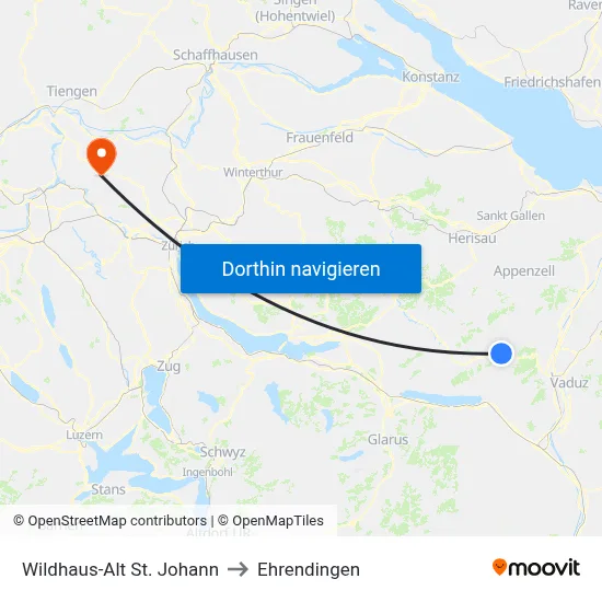 Wildhaus-Alt St. Johann to Ehrendingen map