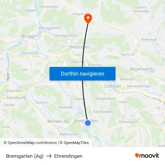 Bremgarten (Ag) to Ehrendingen map