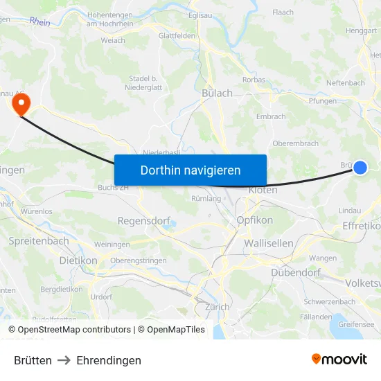 Brütten to Ehrendingen map