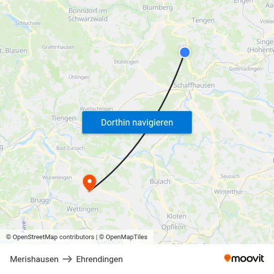 Merishausen to Ehrendingen map