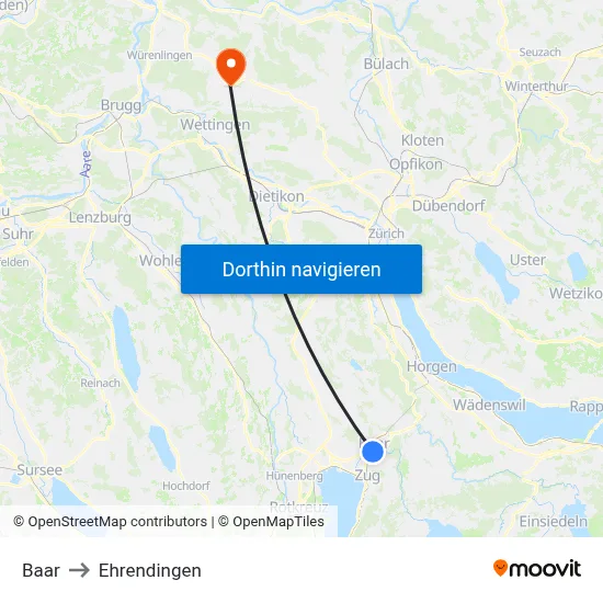 Baar to Ehrendingen map