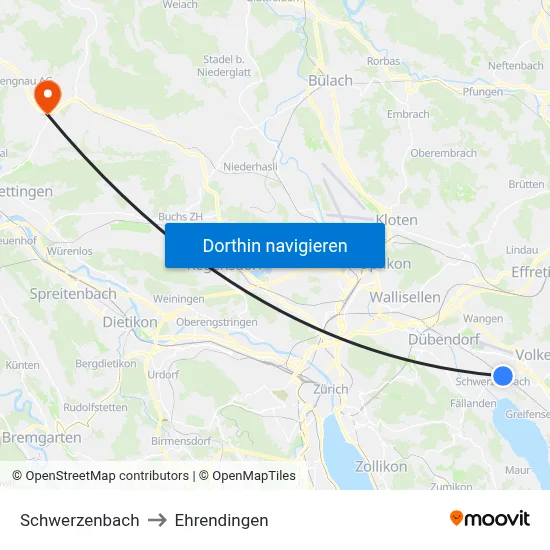 Schwerzenbach to Ehrendingen map
